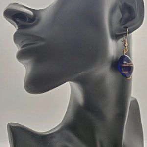 Blue & Gold Glass Dangle Earrings